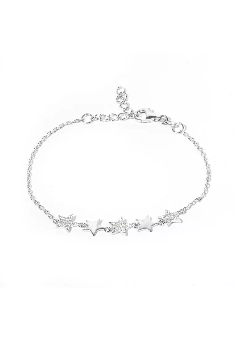Match The Stars 5 Stars Cubic Zirconia Silver Bracelet with 925 Sterling Silver