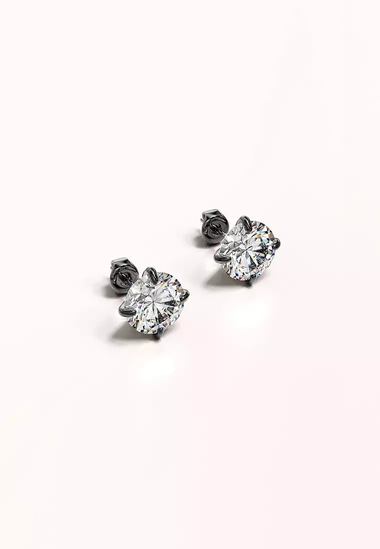 Solid Silver Mary Anne Crystal Stud Earrings In Black Gold