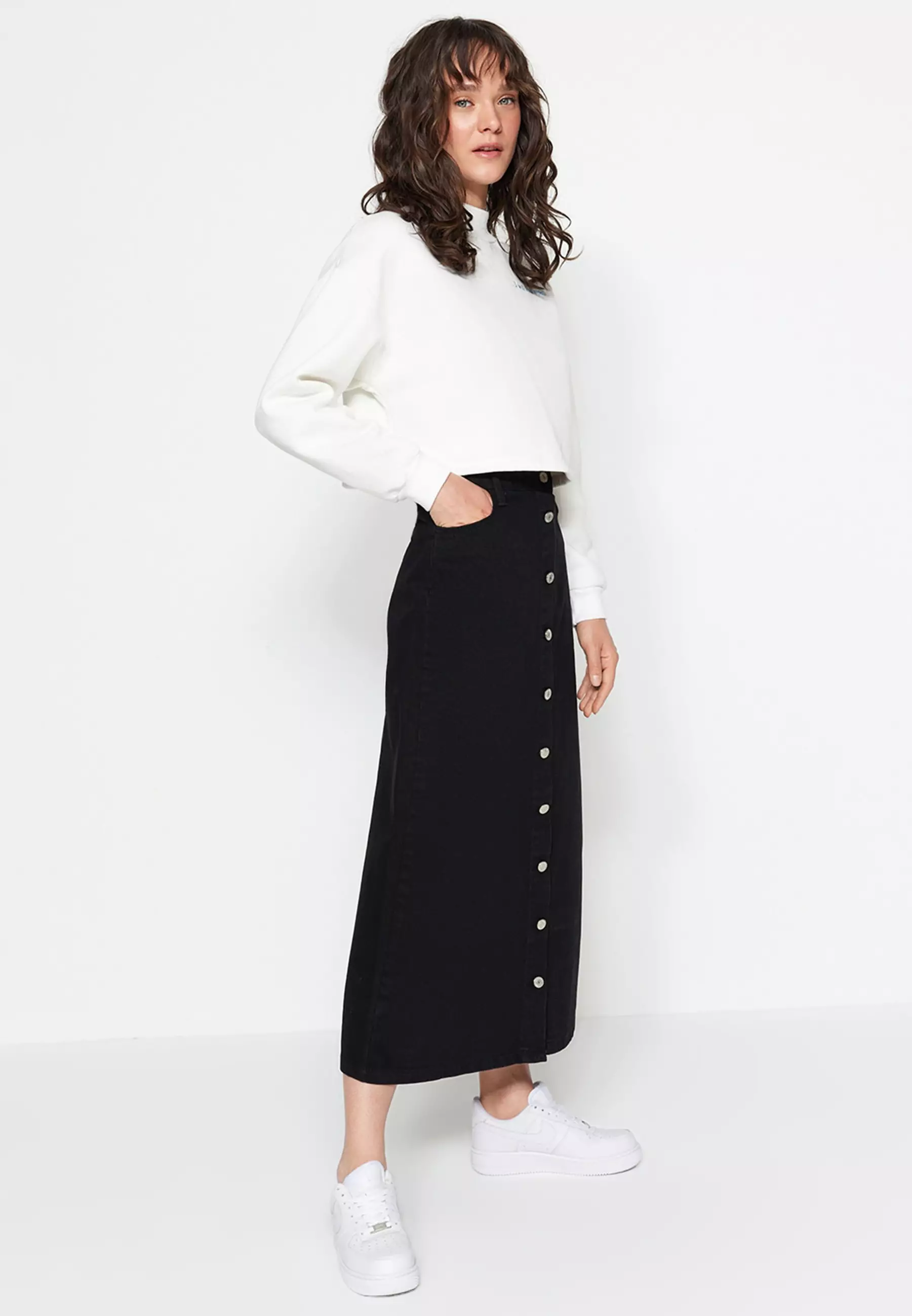 Denim Skirt with Button Closure