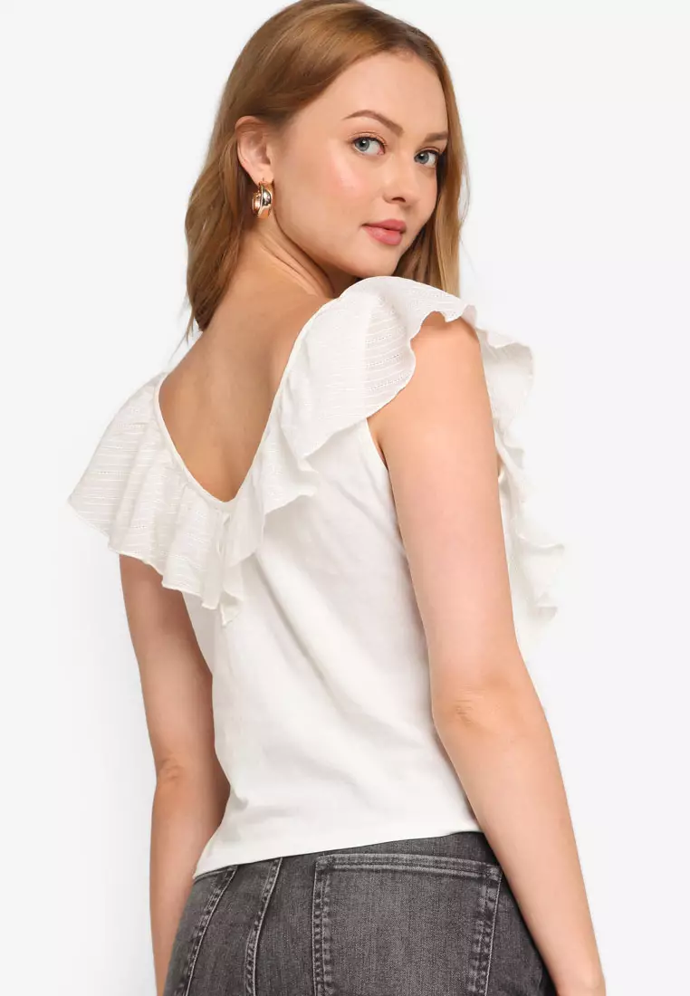 Charlot Plunge Neck Ruffle Top