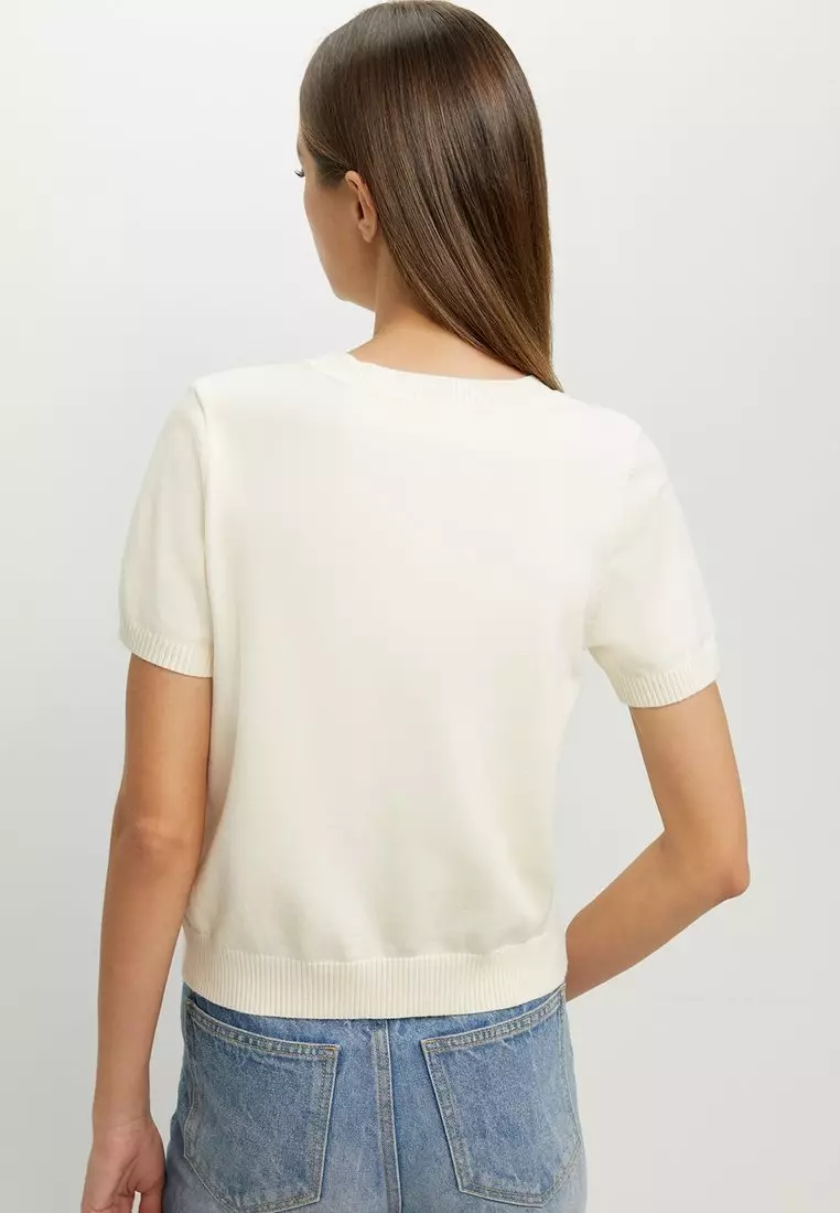Embroidered Knit Top - Cream
