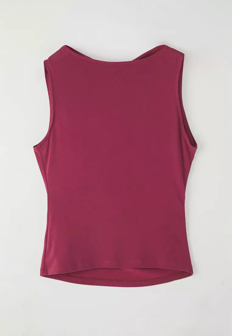 Claret Red More Sustainable Modal Content Drape Detailed Cowl Collar Knitted Blouse TWOSS25BZ00428