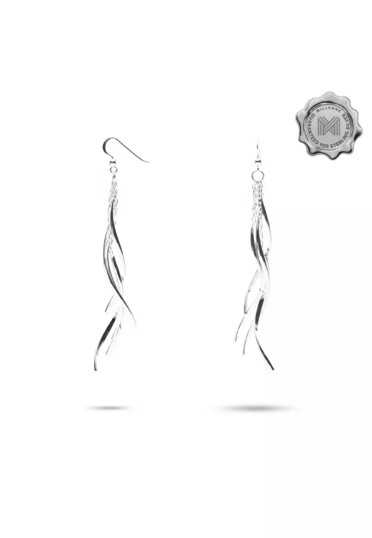 Millennia 2000 Spiral Thread Hook Silver Dangle Earrings with 925 Sterling Silver