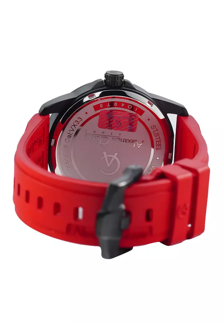 Alexandre Christie - Jam Tangan Pria - Black - Red Rubber Strap - 6656 MERIPBARE