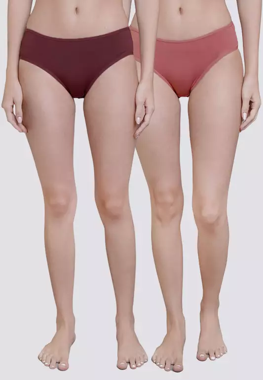 Color Your Life Movable Solid 2-in-1 Pack  Midwaist Bikini Panties Underwear For Women