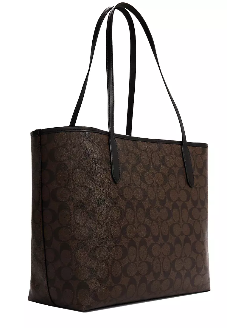 Buy COACH Coach City Tote Bag In Signature Canvas in Brown/ Black 5696 ...