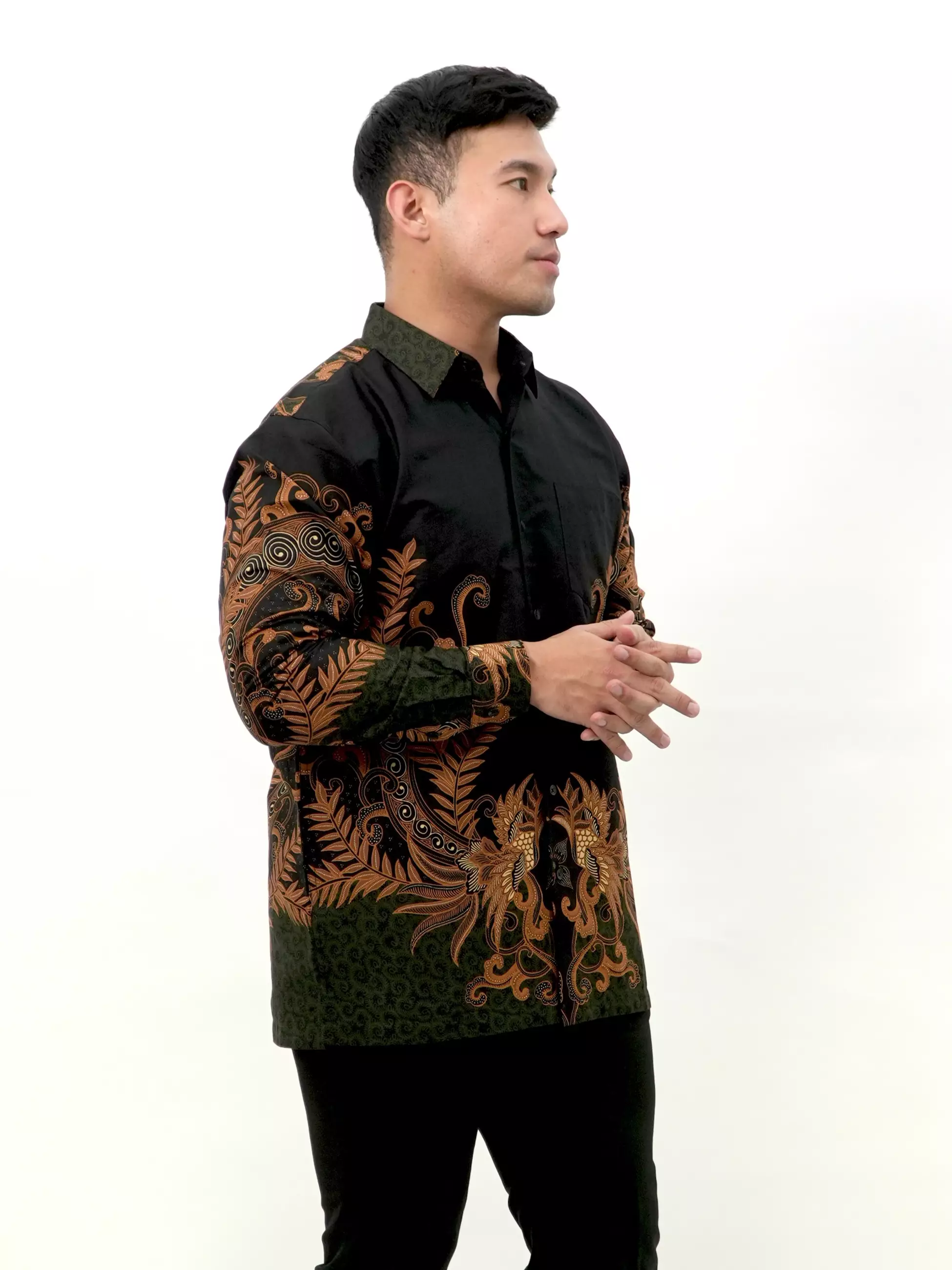 Kemeja Batik Lengan Panjang Hitam Cokelat 16772