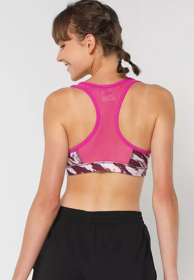 Puma Training 4 Keeps mid support sports bra with large logo in pink