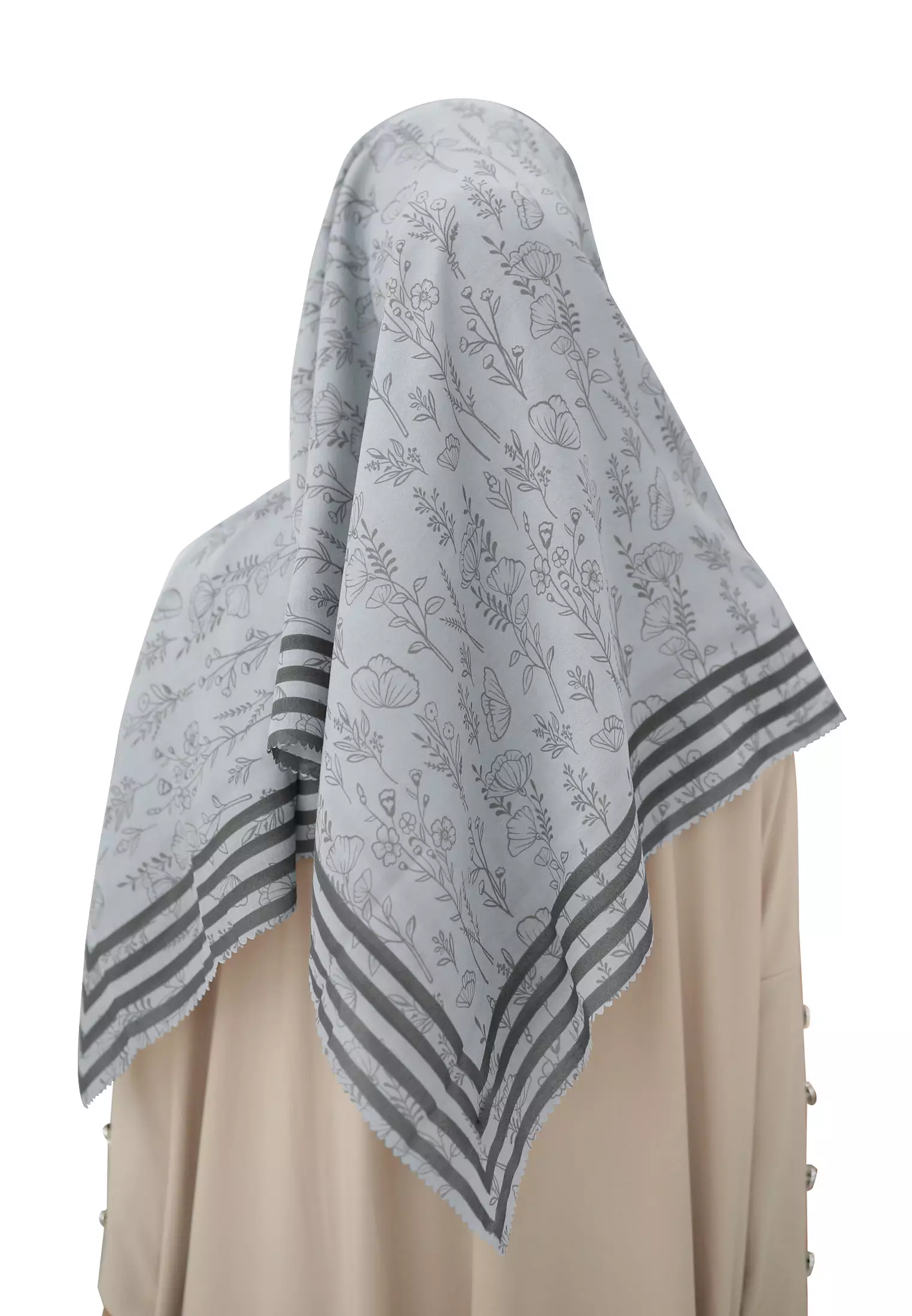 Cotton Bee - Rania Printed Scarf | Hijab Segiempat Motif 130x130 - Grey