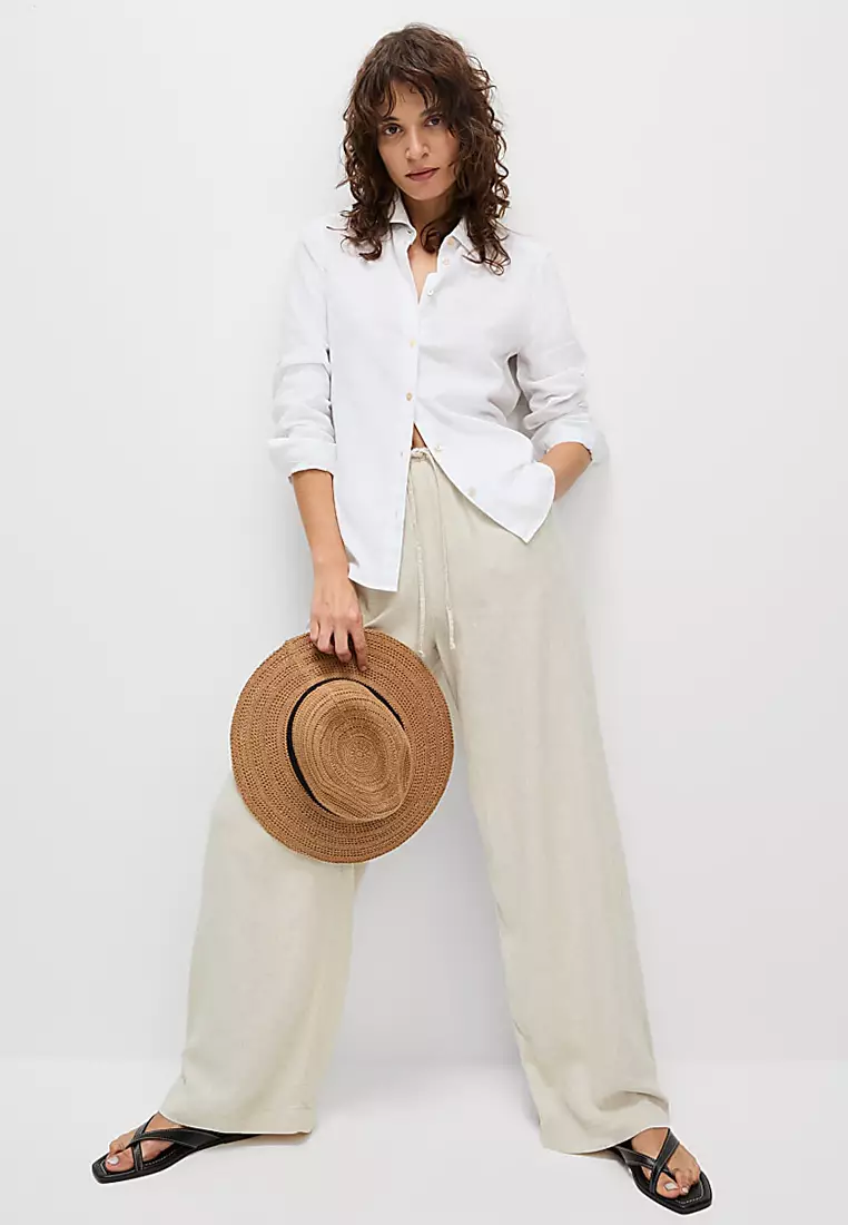 Linen Blend Wide Leg Trousers