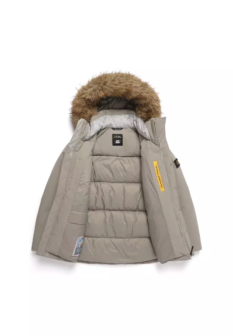 男女同款BELUGA毛邊中長版連帽羽絨外套