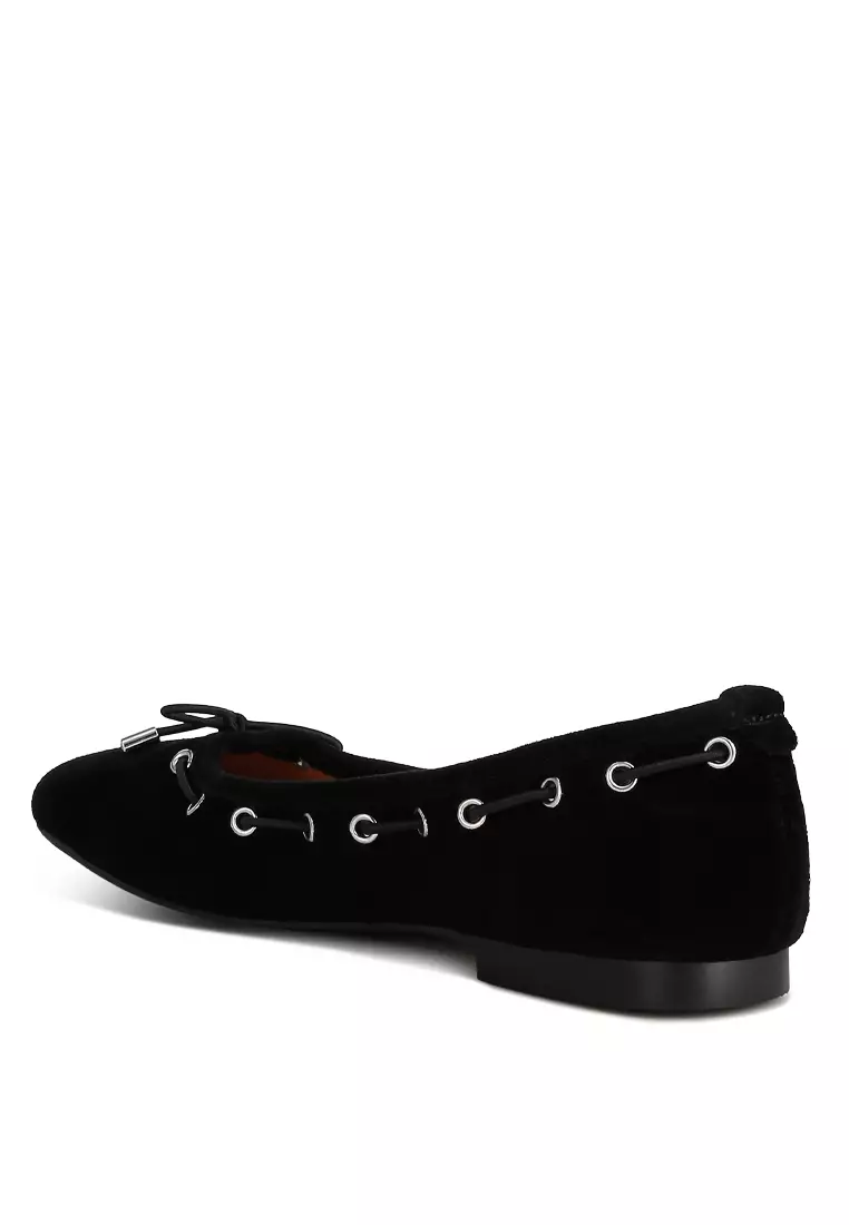 Black Micro Suede Bow Ballerinas