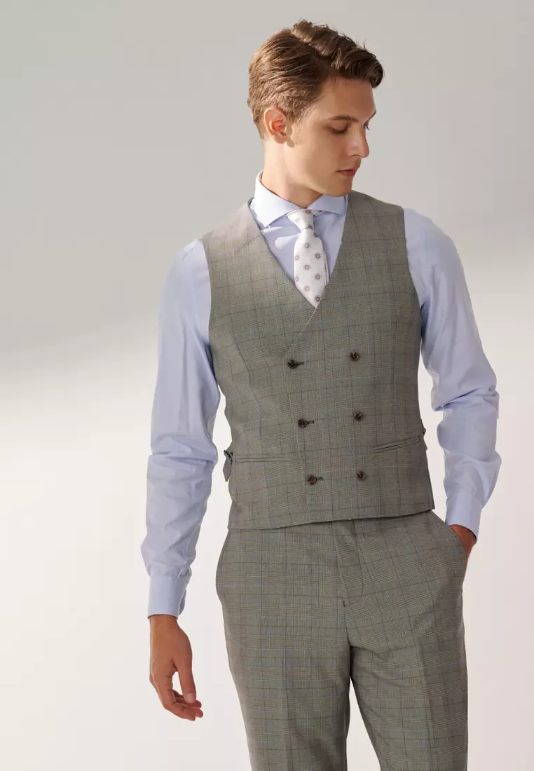Grey Wales Check Slim Waistcoat