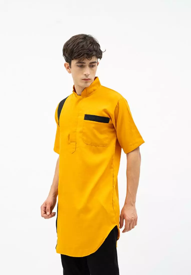 baju Koko Kurta pakistan lengan pendek muslim gamis pria houseofcuff E - MUSTARD