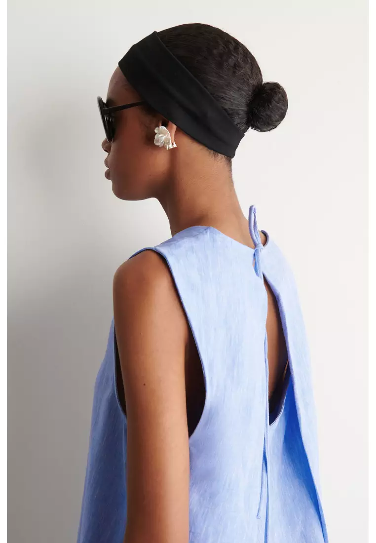 V-NECK OPEN-BACK LINEN MINI DRESS