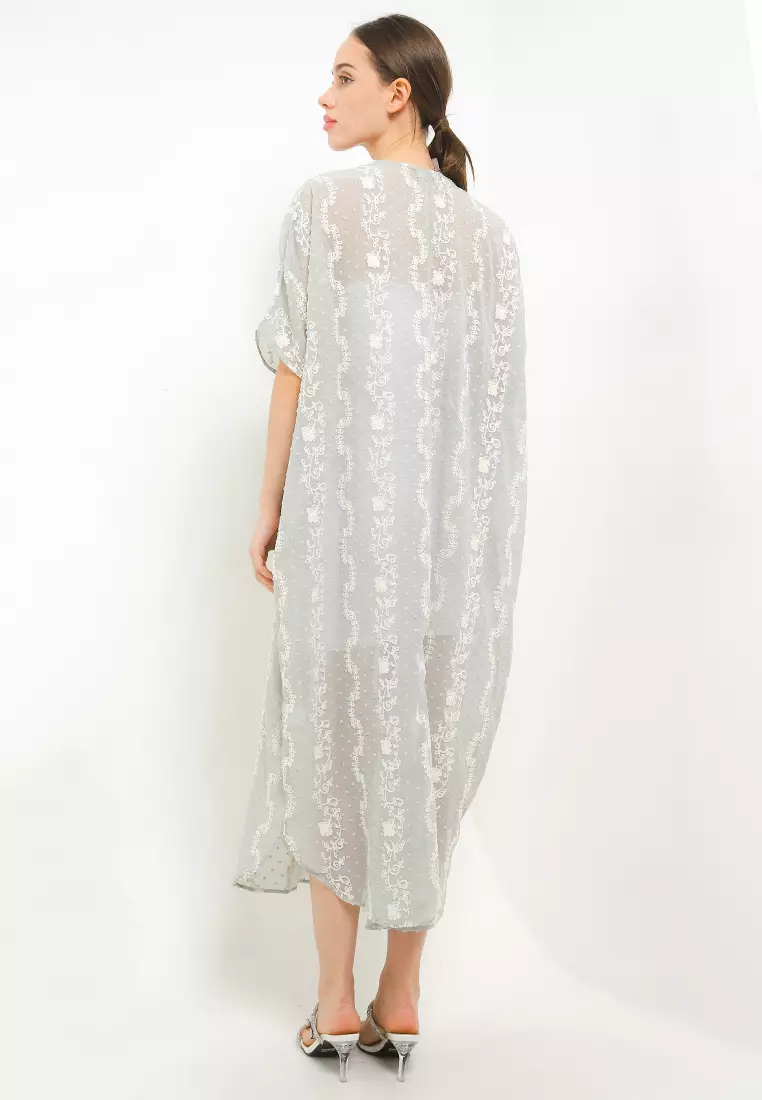 Embellished V Neck Emb Swissdot Chiffon Kaftan