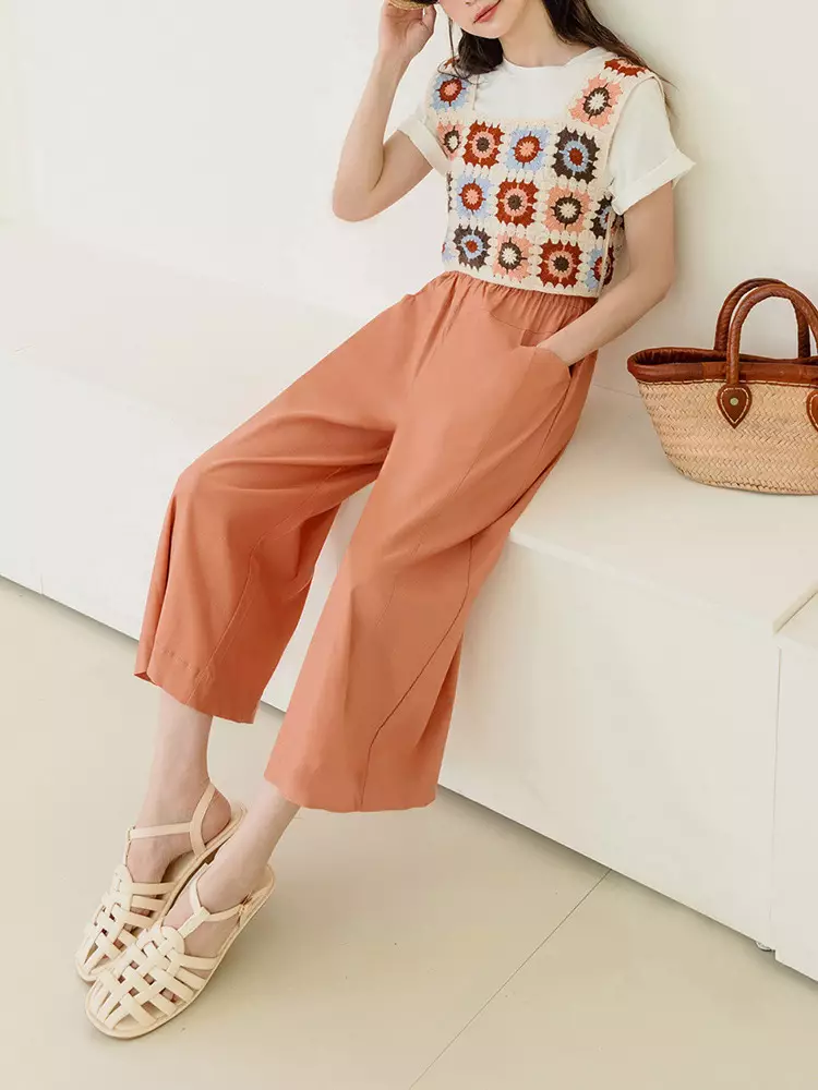 Cool and comfortable elastic waistband loose-fitting skirt pants [BA7494]