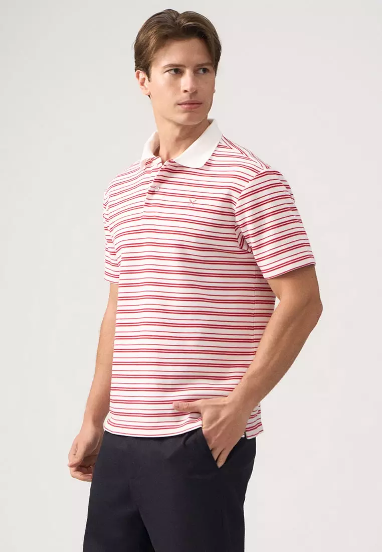Regular Fit Striped Polo Shirt In Honeycomb Pique
