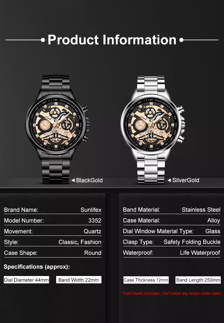 Jam Tangan Pria 3352 Bercahaya Dial Berongga Santai Mode Tali Stainless Steel Kalender Jam Tangan Cowok silver