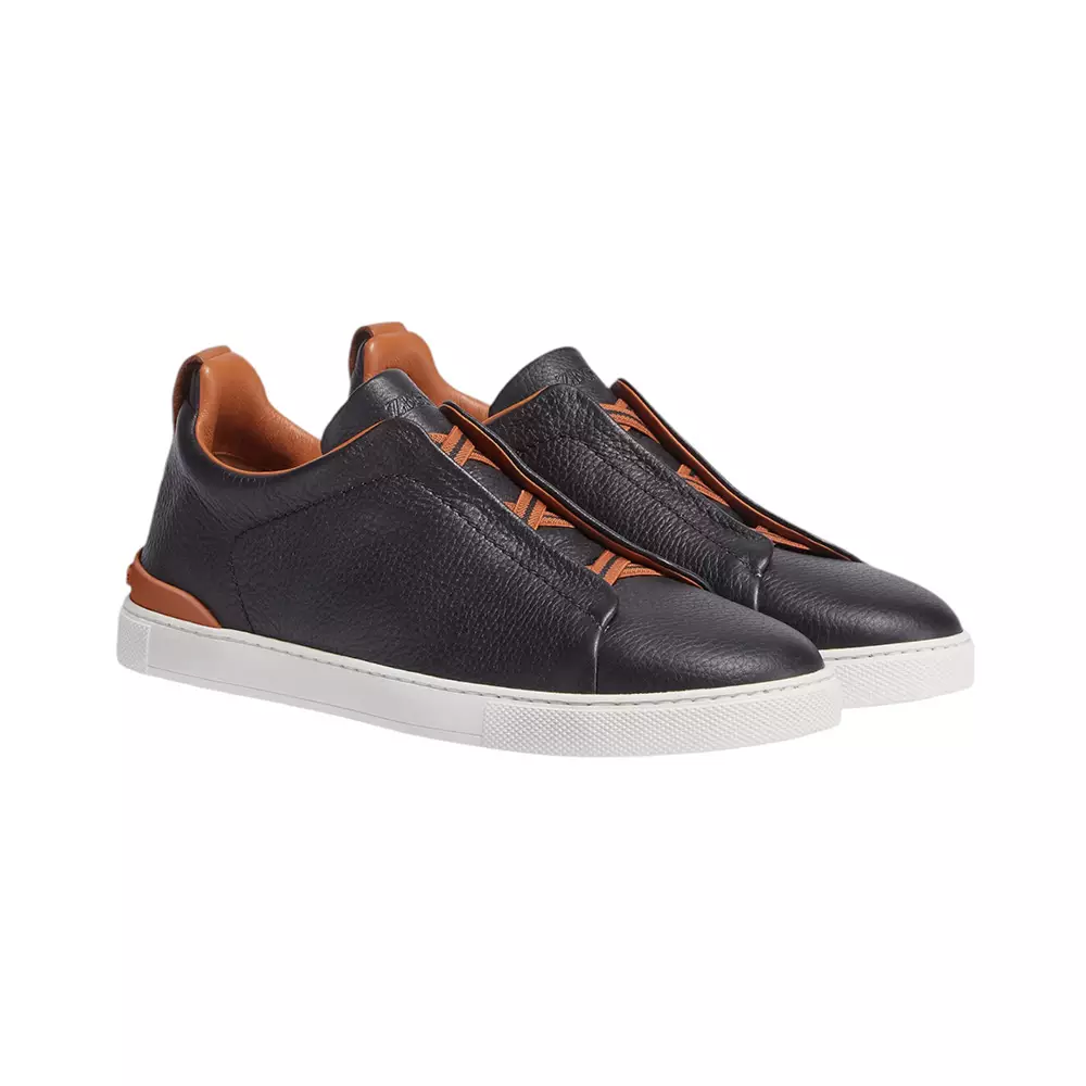 Triple Stitch Deerskin Sneakers Black/Brown