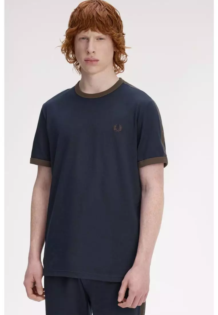Fred Perry M4613 Contrast Tape Ringer T-Shirt (Navy / Burnt Tobacco)