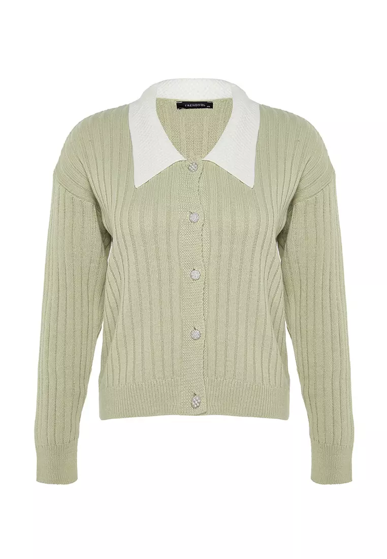 Ribbed Collar Detailed Knitwear Cardigan