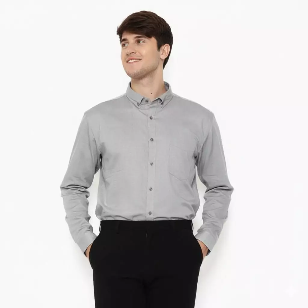 Lawell Kemeja Pria Lengan Panjang Slim Fit Katun 100% Warna Abu – SEVEN-MLS