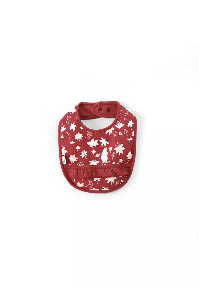Vauva x Moomin FW23 - Baby Girls Moomin All Over Print Ruffle Cotton Bib (Red)