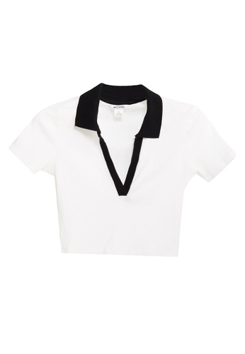 Monki white Cropped Ribbed Polo Top 6F7EEAAB43C8CCGS_1