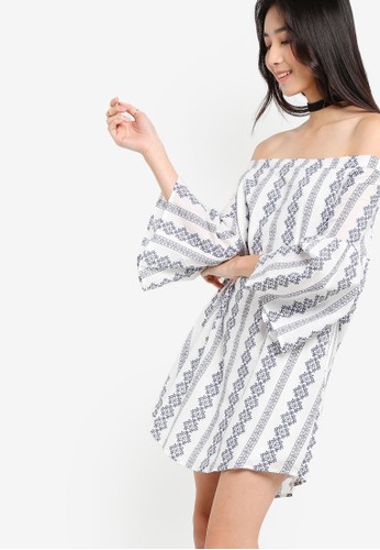 Love Off Shoulder Dress With Fit & Flare Sleeves