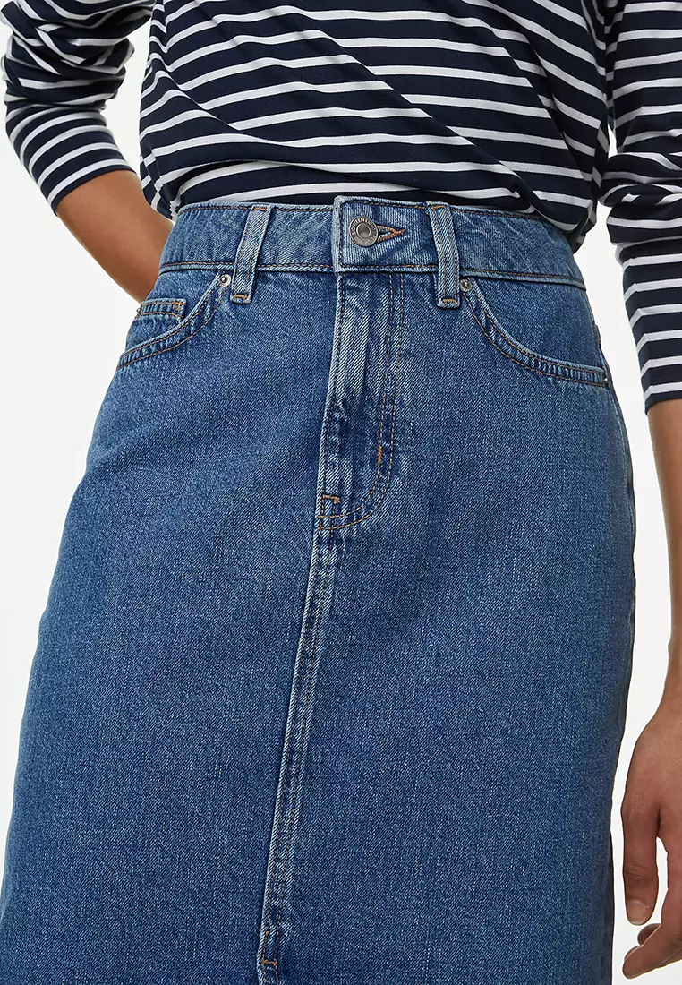 Denim Split Front Knee Length Skirt