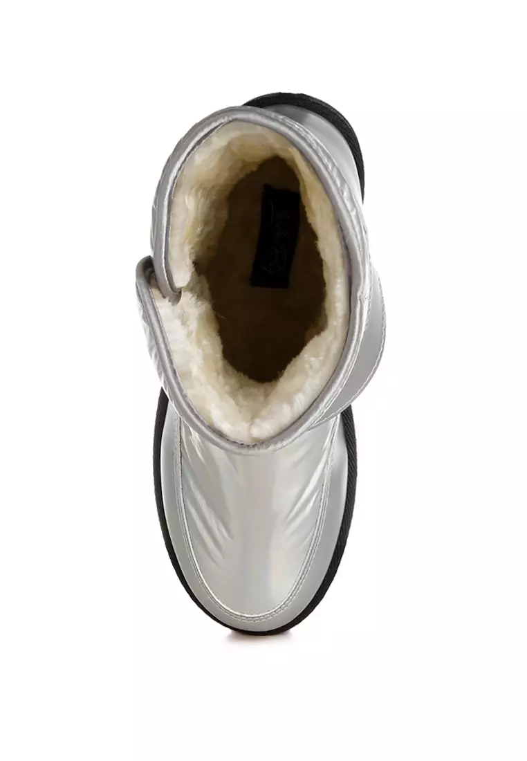 Buckle Strap Puffy Ankle Boots in Silver