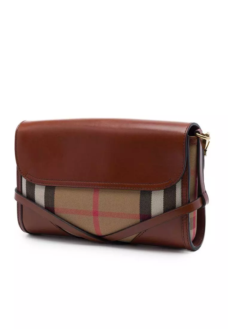 Pre-Loved Burberry Leather And House Check Canvas Bridle Abbott Crossbody