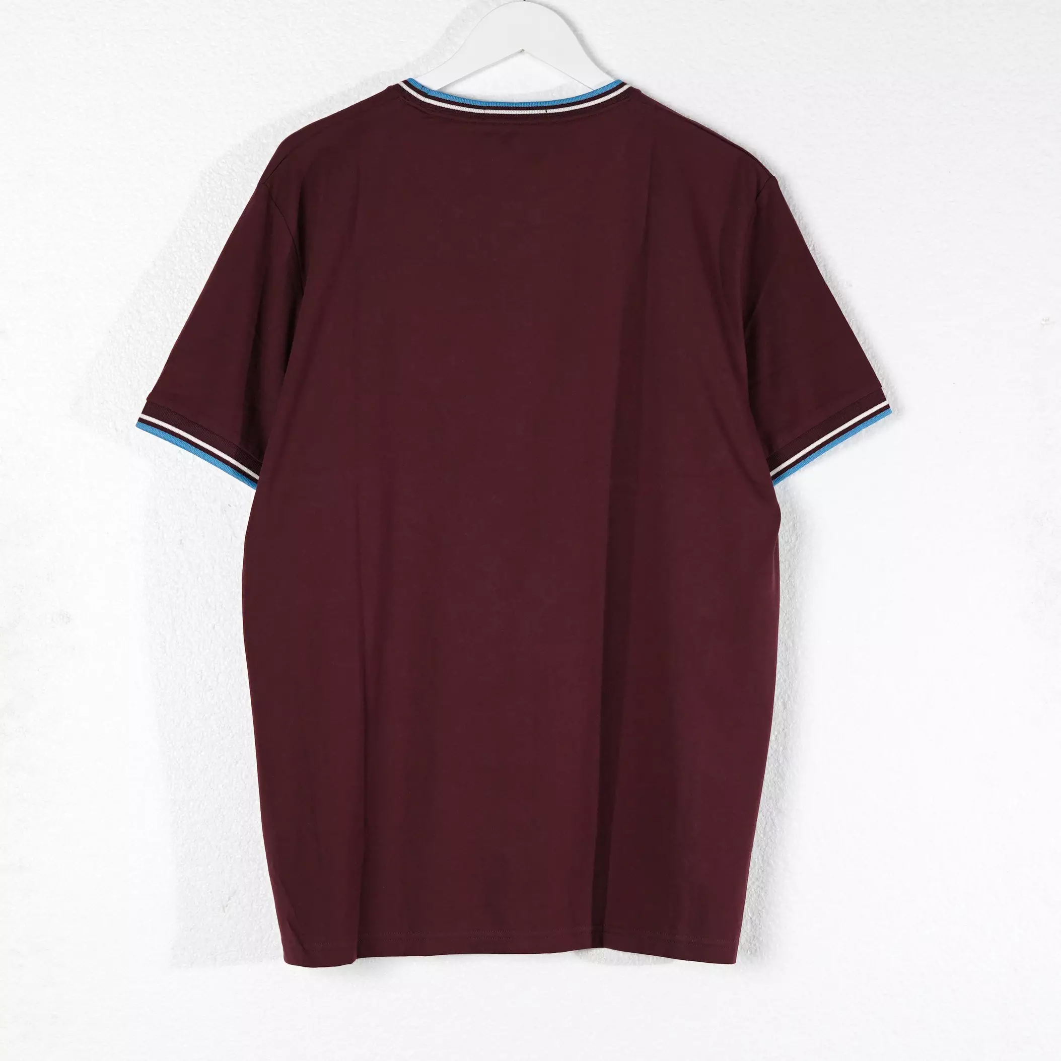 Kaos FRED PERRY TWIN COLLAR WHITE BLUE BURGUNDY TSHIRT 100% ORIGINAL