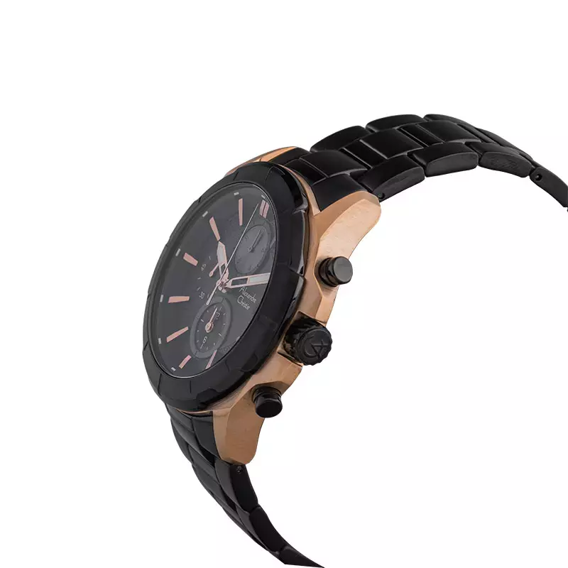 Jam Tangan Pria Alexandre Christie Chronograph AC 6596 MC BBRBA Men Black Dial Black Stainless Steel Strap