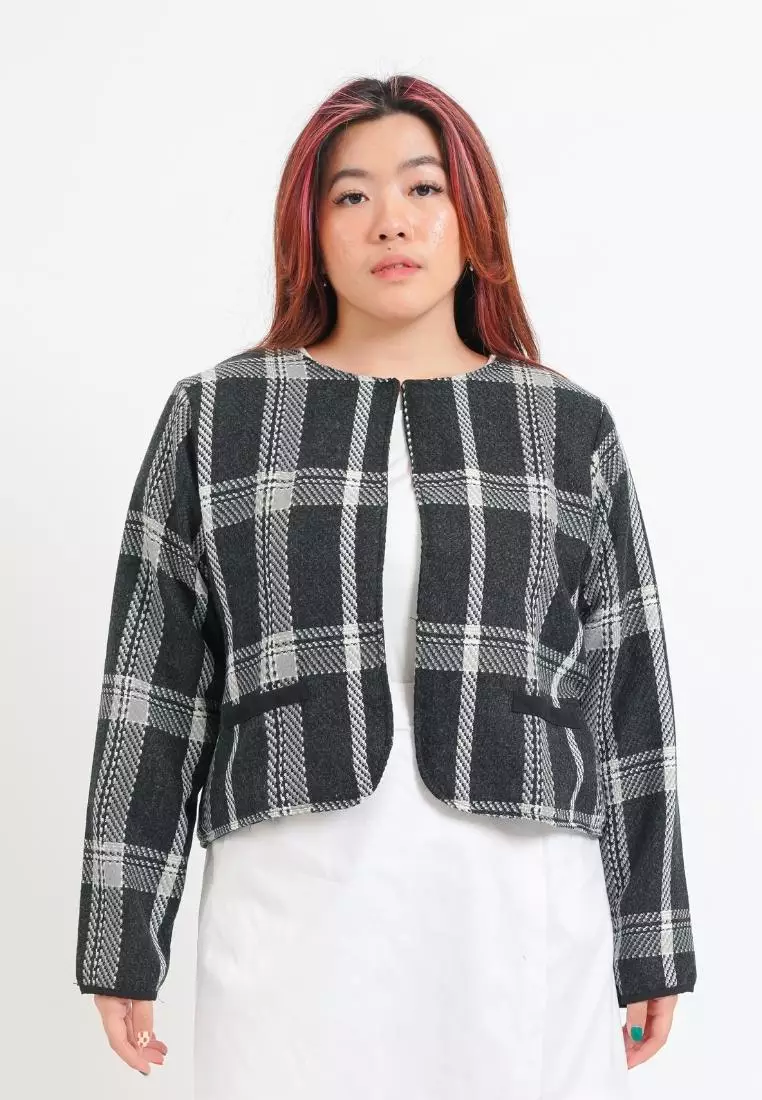 Plus Size Blazer Coco Tweed Grey Black