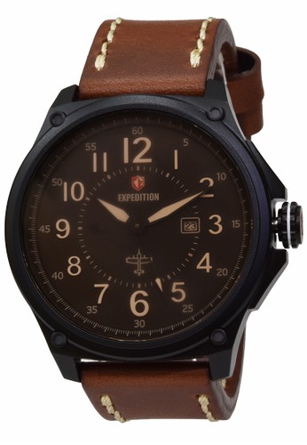 Expedition - Jam Tangan Pria - Black - Brown Leather Strap - 6705MDLIPBO