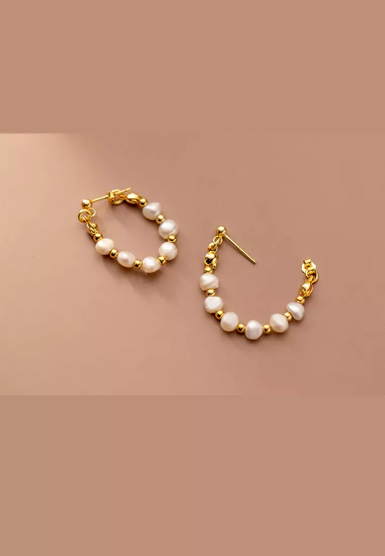 925 Silver Plated Gold Freshwater Pearl Earrings JW AR-G9960