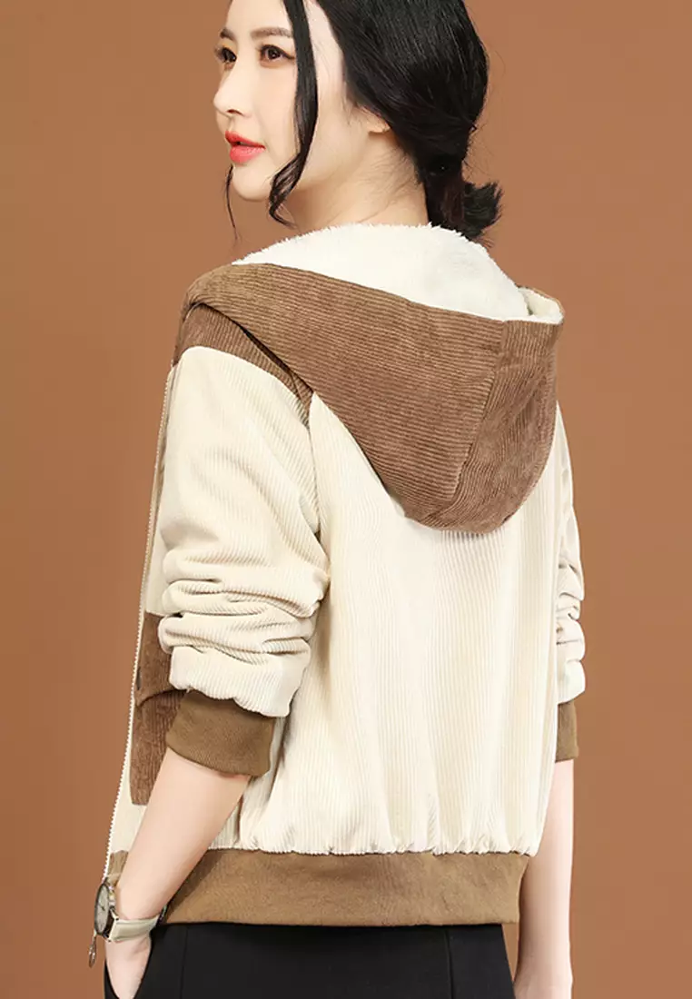 Fashion Colorblock Warm Hooded Jacket (Plus Velvet)