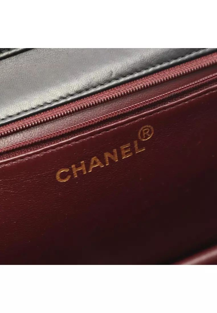 Pre-Loved Chanel matelasse full flap push lock chain shoulder bag lambskin black gold hardware