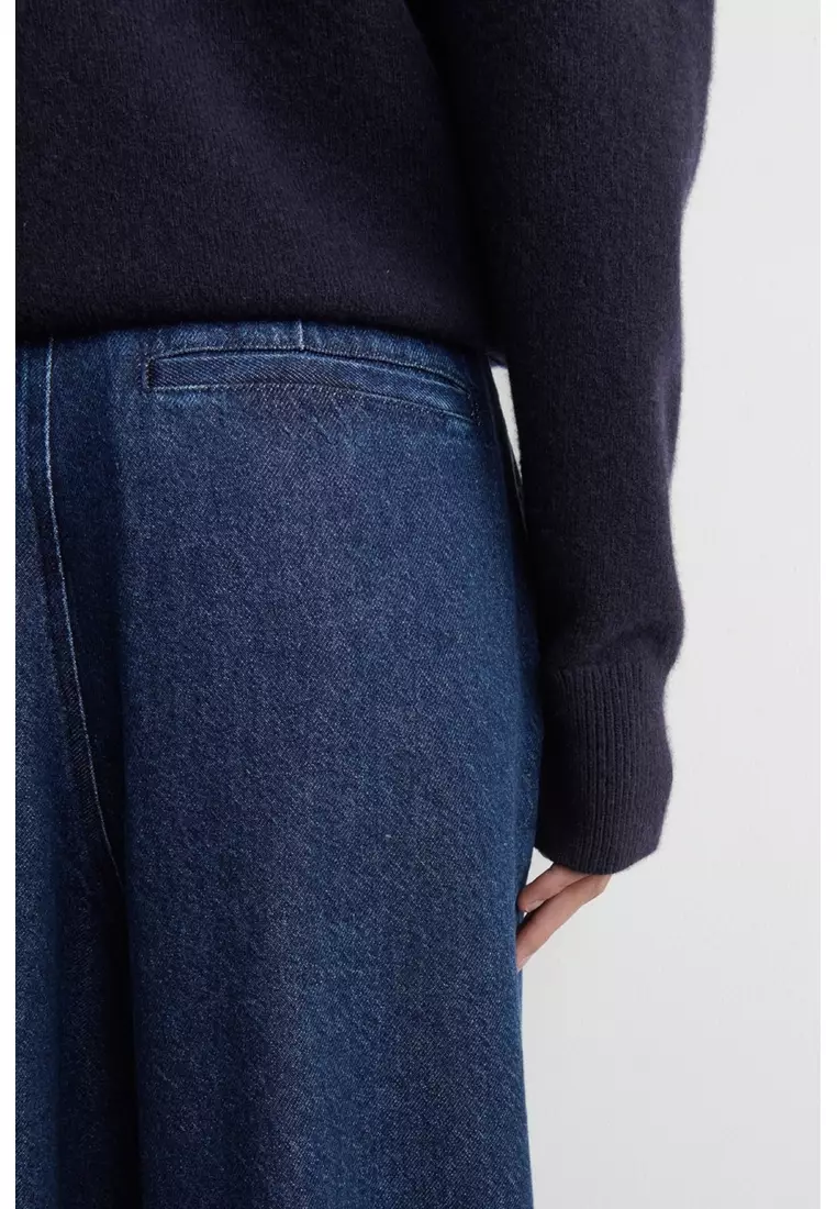 PLEATED WIDE-LEG DENIM TROUSERS