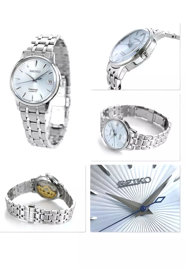 Seiko Presage Cocktail Time Automatic “Skydiving” Ice Blue Dial Silver Stainless Steel Made in Japan - SRP841J1