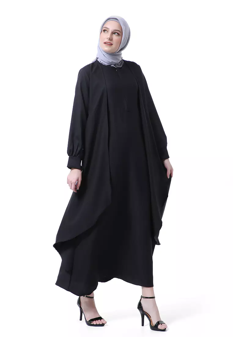 Catline Dress Gamis Jumbo Syar'i Lengan Panjang Regular Fit Premium Quality - Hitam