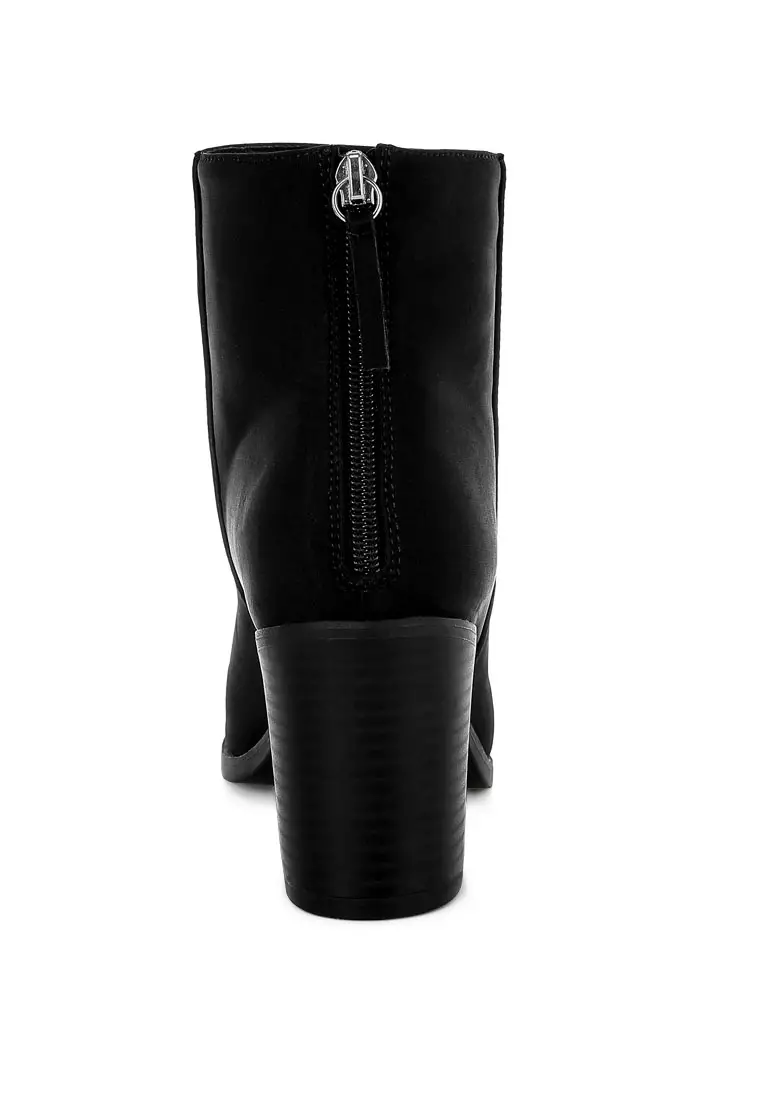 Lycra Block Heel Ankle Boots In Black
