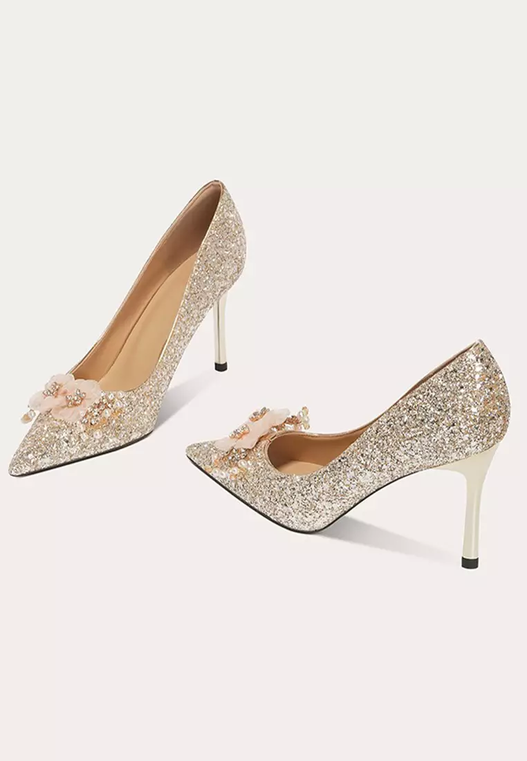 6CM Rhinestone Buckle Pointed Wedding Heels PX708-A11