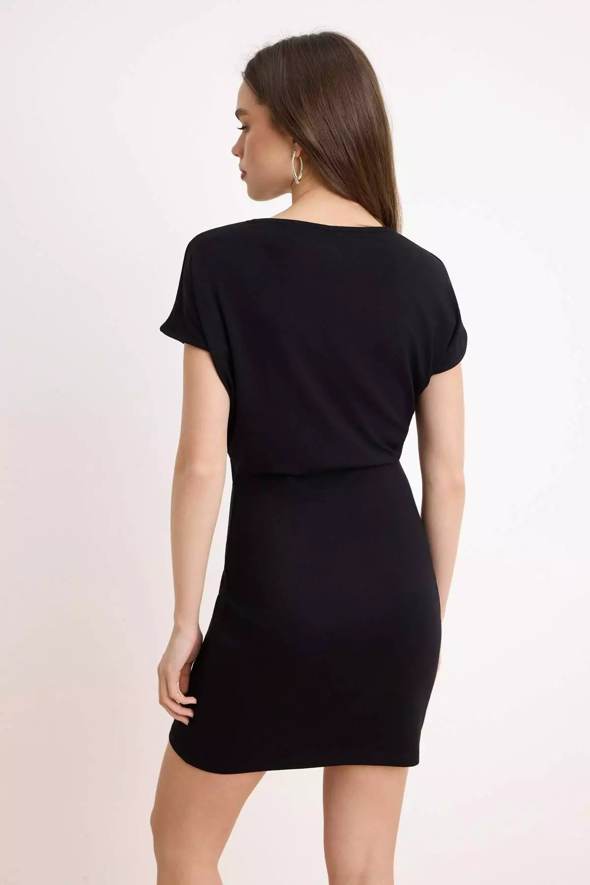 Black Bodycon Boat Neck Low Sleeve Sleeveless Soft Knitted Dress Twoss26El366