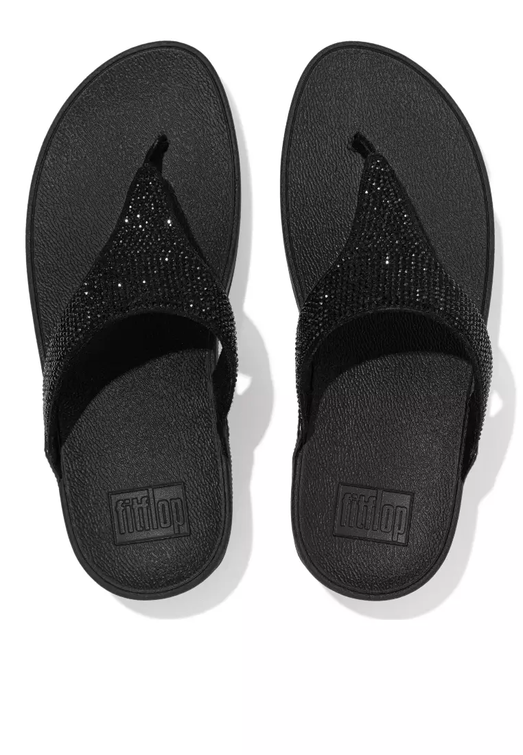 FitFlop LULU Women's Crystal Toe-Post Sandals - All Black (EC5-090)