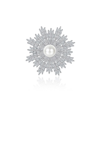 Glamorousky white Elegant and Bright Snowflake Imitation Pearl Brooch with Cubic Zirconia C7802AC9982BAFGS_1