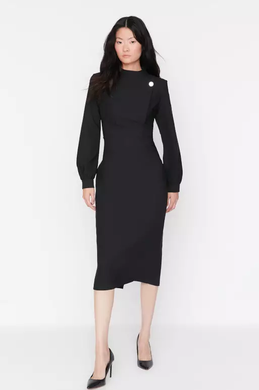 Midi Dress with Collar Detailed