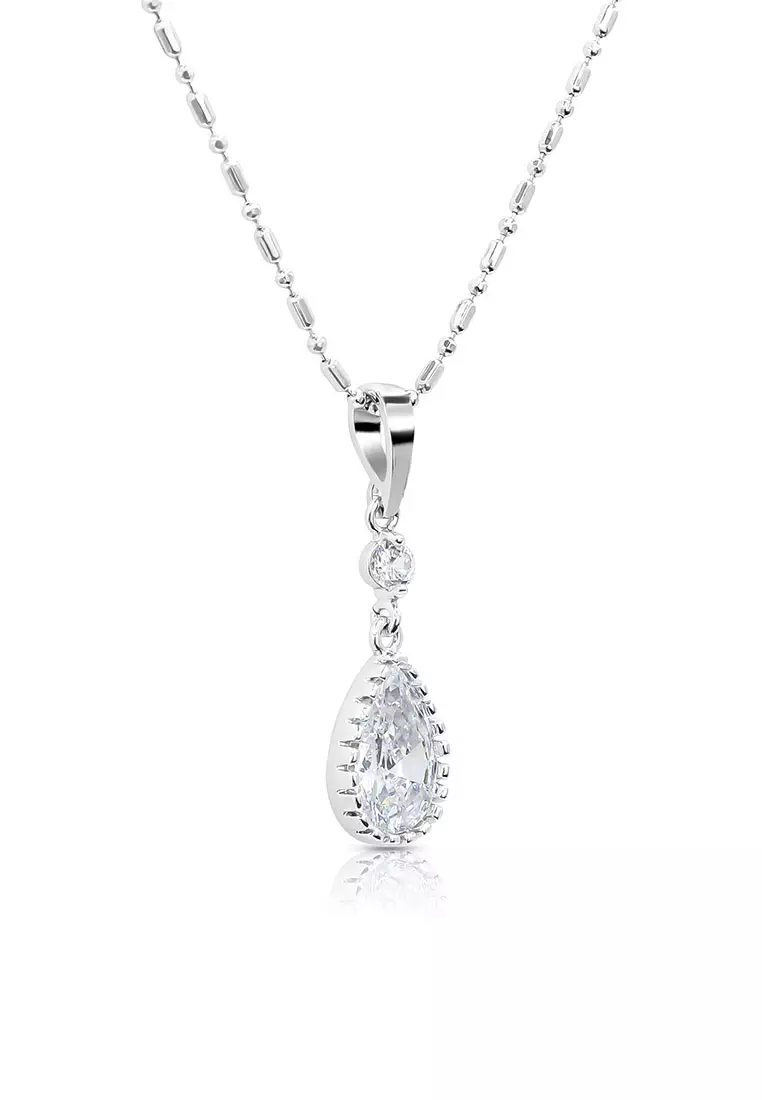 SO SEOUL Lic Crown Dangle Teardrop Diamond Simulant Cubic Zirconia Pendant Chain Necklace